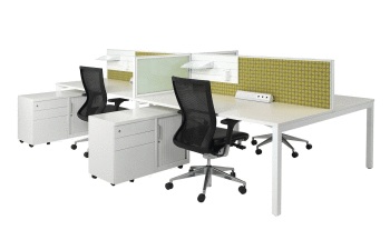Cubit desks with Connect 30 desk mounted screens with accessory panel